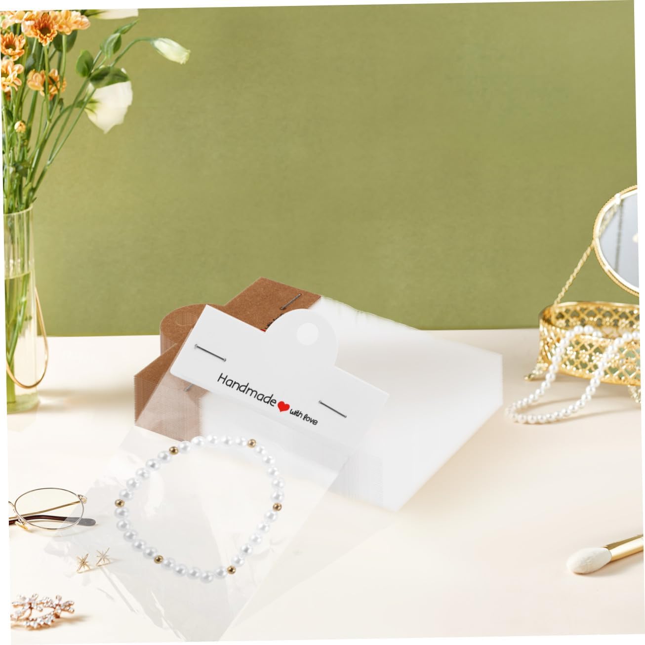 SEWOART 200pcs Kraft Paper Cards Necklace Packaging for Selling Jewelry Small Business Display Bags Handmade Craft Supplies