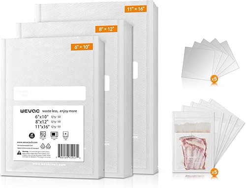 Miniatura 1 de Wevac Bolsas selladoras al vacío, 150 galones, 11 x 16 pulgadas, y cuarto de galón de 8 x 12 pulgadas y una pinta de 6 x 10 pulgadas, 5 bolsas de