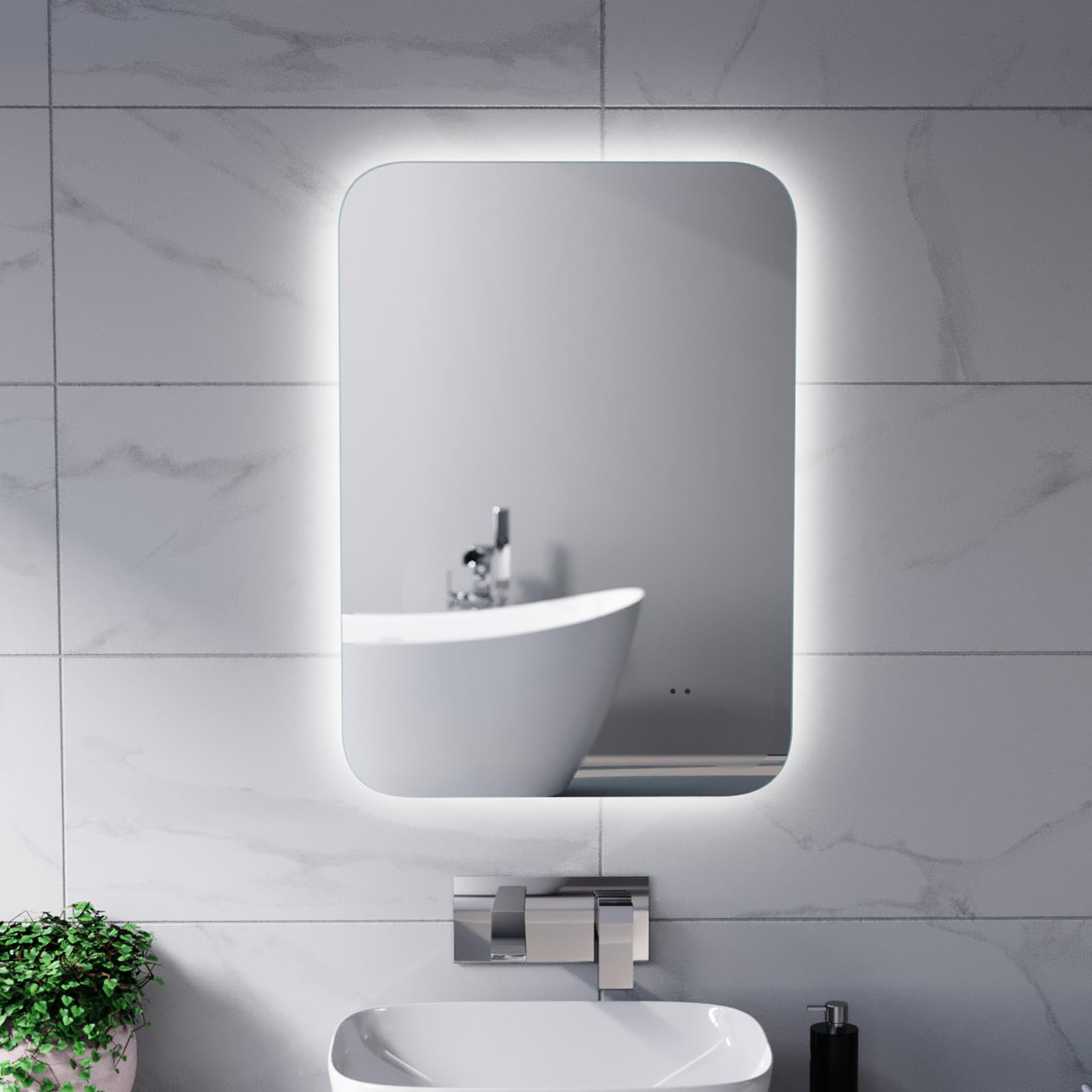 Nes Home 500x700mm LED Bathroom Mirror - Motion Sensor, Demister Pad, Shaver Socket, Silver