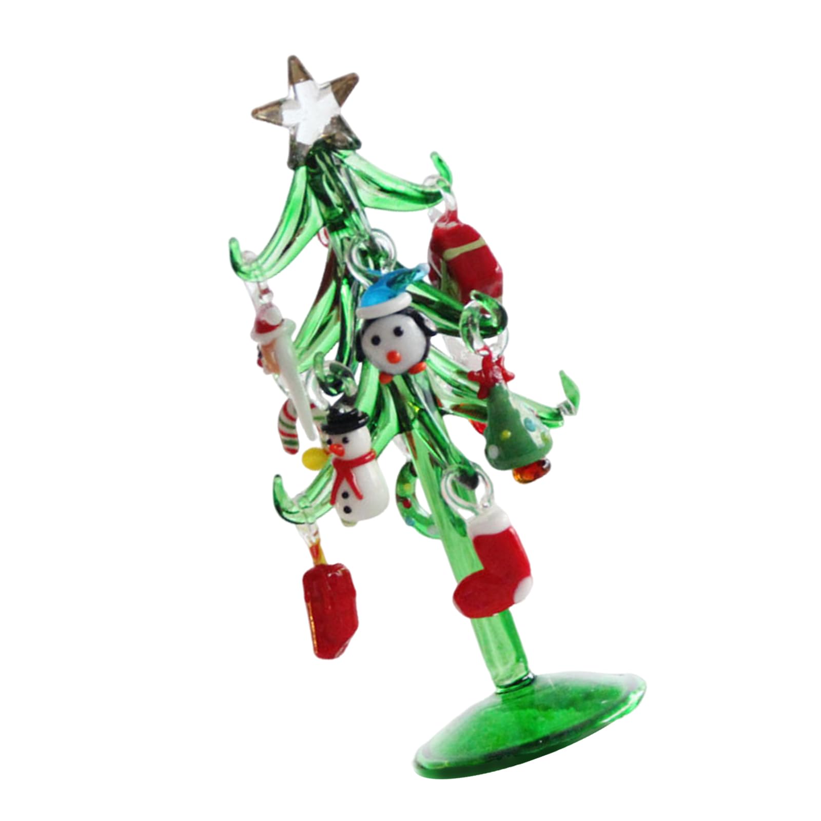Xjdzineq Dynamic Multicolored Glass Christmas Wood Sculpture with Tiny Ornamentation for Celebratory Worktop Deck 15cm Computer Holiday Decoration Christmas Tree