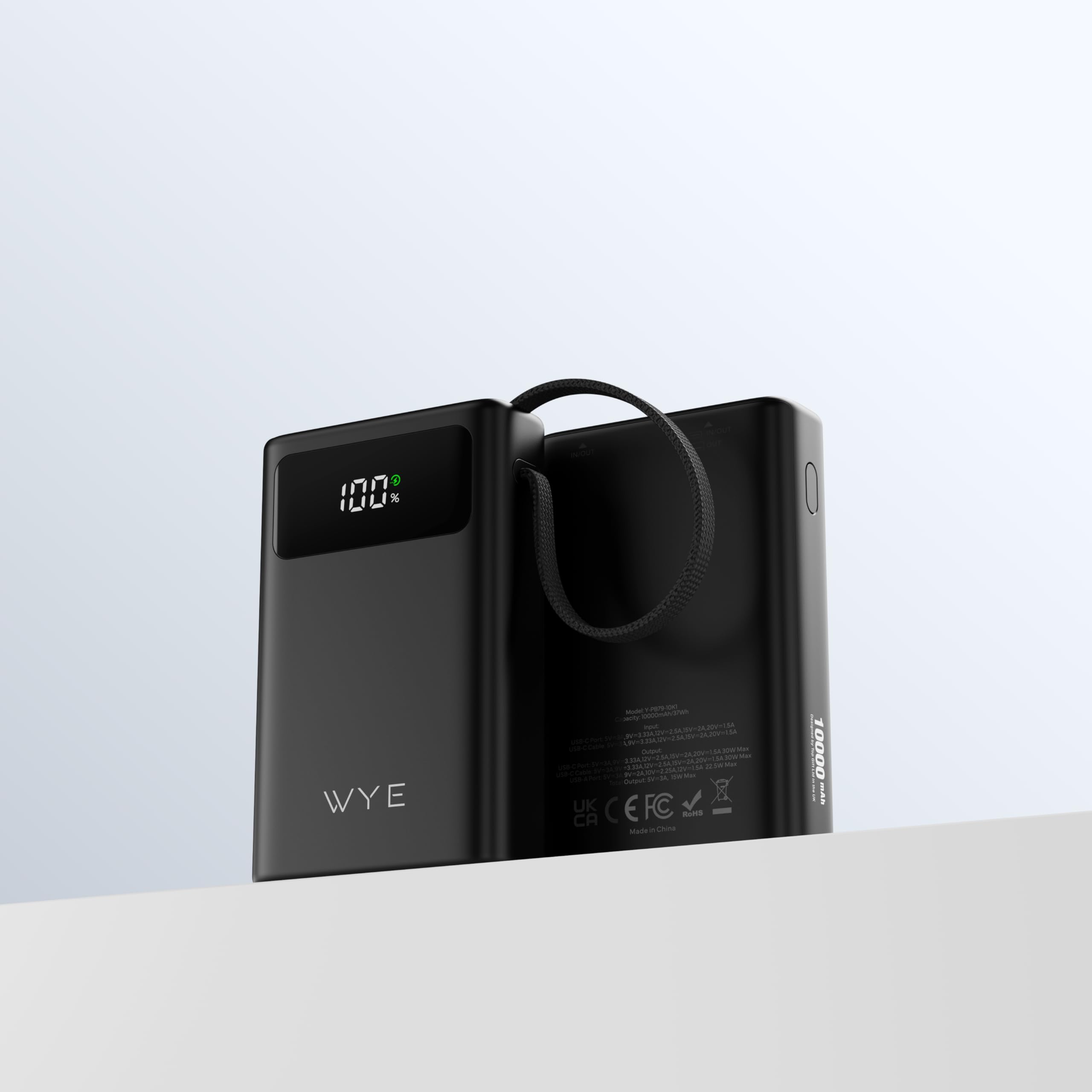 WYE Power Bank da 10000 mAh con cavi USB-C e 8 pin integrati, ricarica rapida PD da 30 W, display a LED, batteria portatile per iPhone, Samsung, Google Pixel, tablet e altro, nero