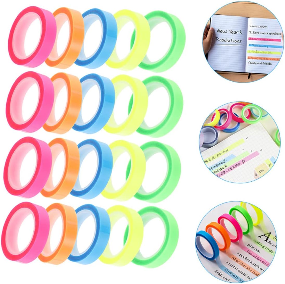 100 Rolls Waterproof Index Sticker neon Page Markers Rainbow Tape Transparent Marking Sticker Colored washi Tape Reading Highlight Tapes Page tabs Removable neon Lights The pet