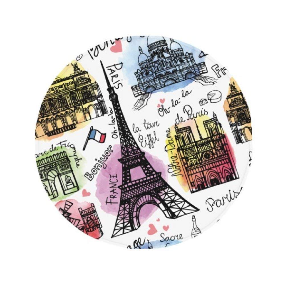 Tapis Tour Eiffel rond 80 cm aquarelle : le cadeau déco antidérapant idéal pour la maison