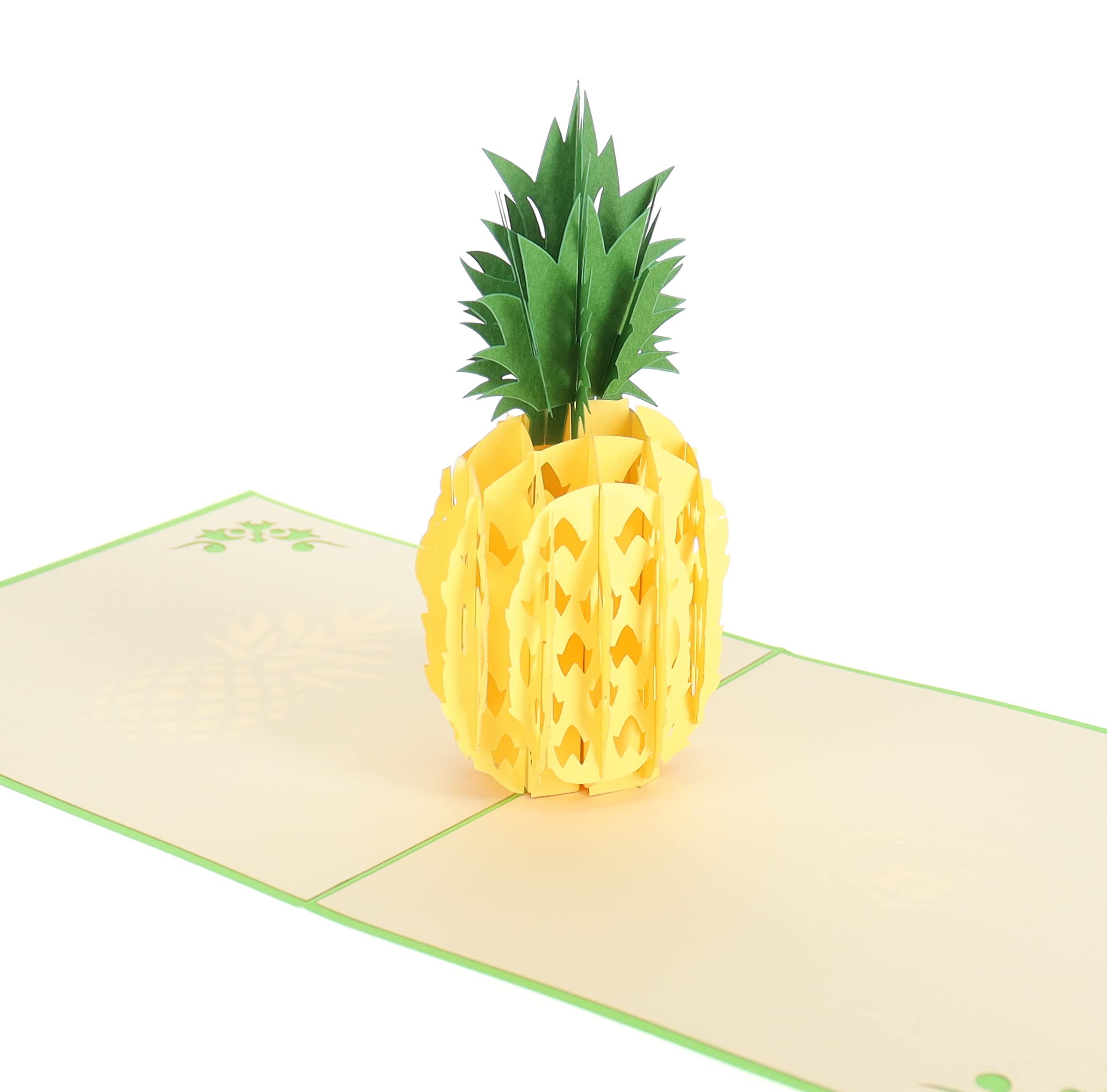 iGifts And Cards Tarjeta de felicitación 3D con diseño de piña hawaiana, color amarillo, dulce, tropical, verde, salud, Hawaii, medio pliegue, consigue bien, solo porque, amor, días especiales,