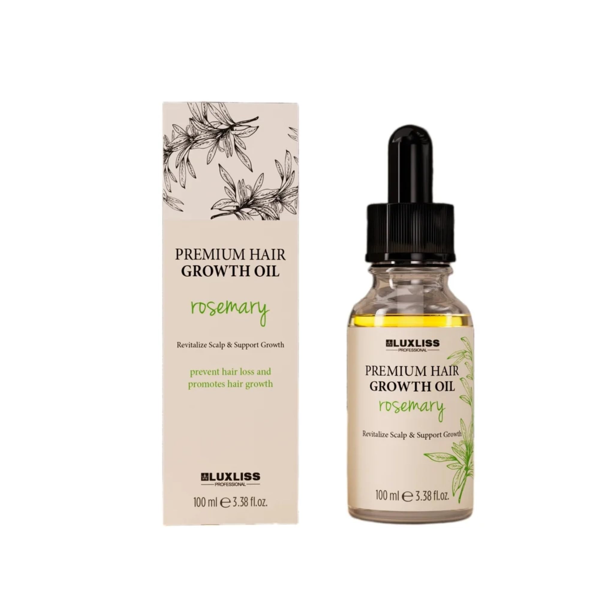 LUXLISS Rosemary Hair Oil, Essential Oil + Essence Technology, Promotes Hair Growth, Reduces Hair Loss - Rich in Biotin and Various Herbal Ingredients - 3.38 fl oz