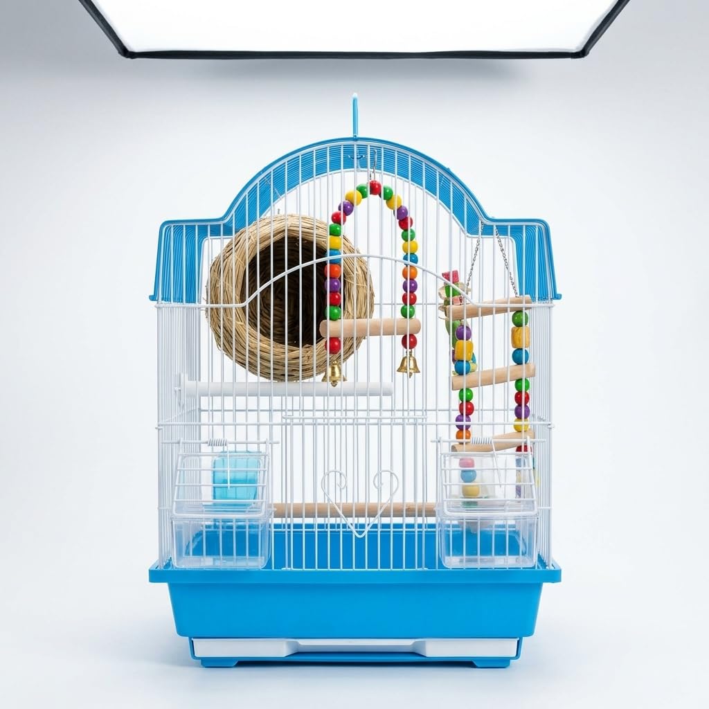 Jaula para Aves pequeñas y Medianas Metal con diseño Niveles, Jaula para periquitos - para Canarios, Azul, Azul
