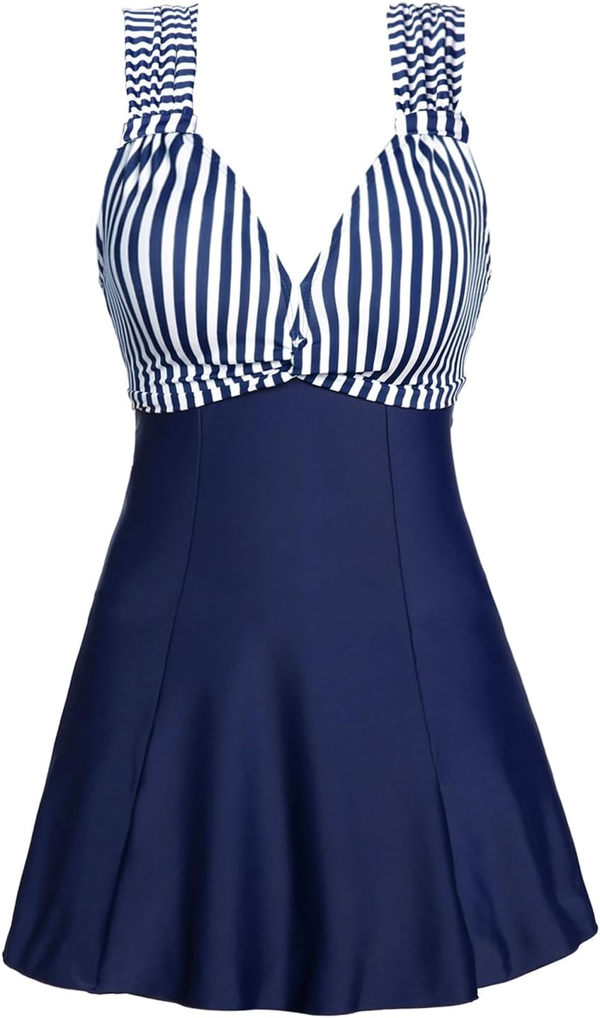 Women's One Piece High Waist Printing Swim Dress Padded Swimwear