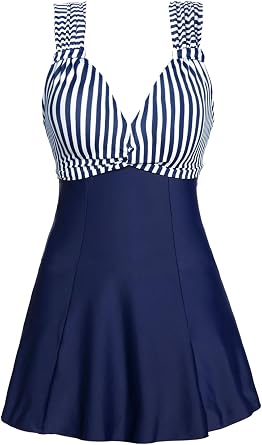 Womens One Piece High Waist Printing Swim Dress Padded Swimwear