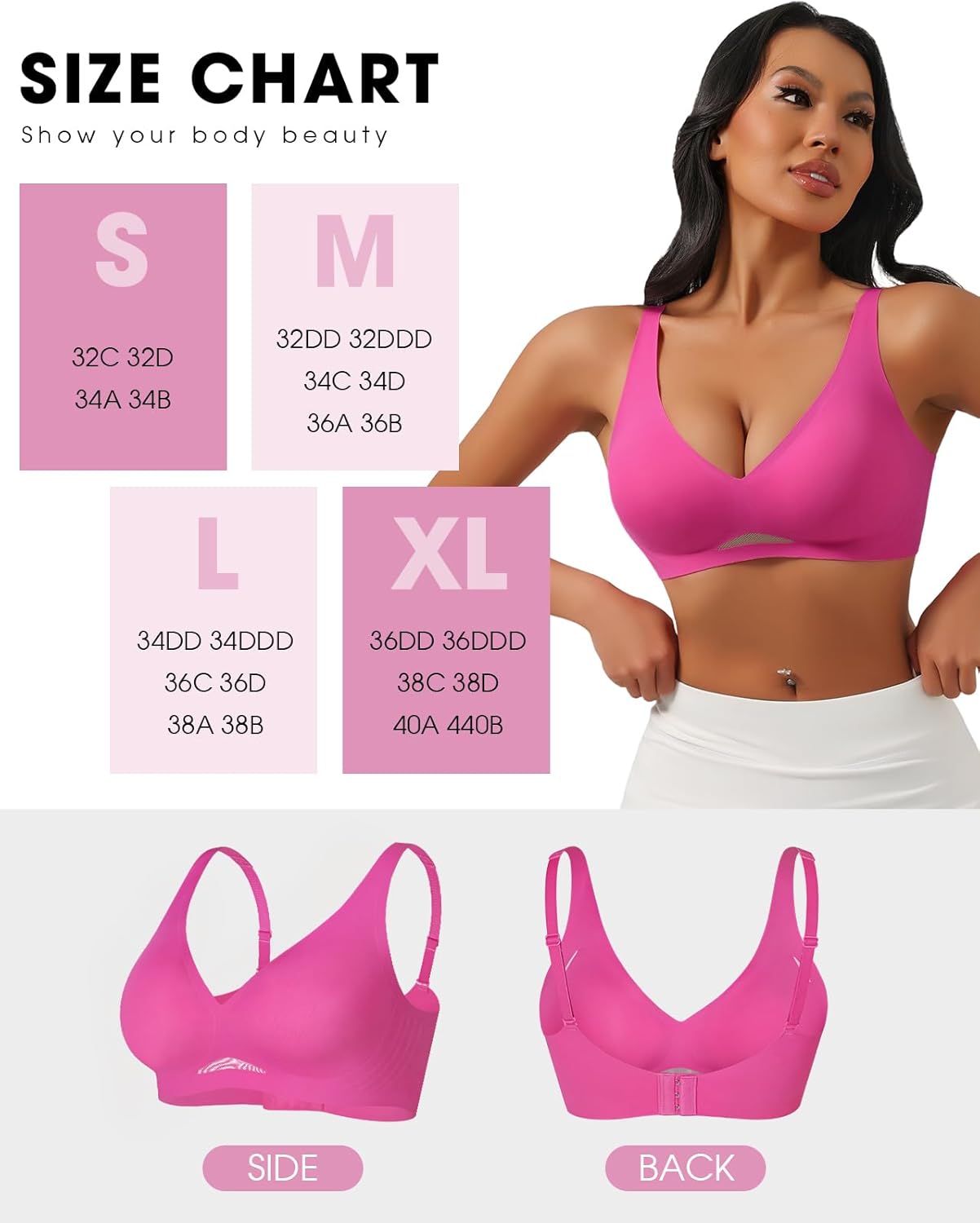 Push Up Bra for Women Seamless Wireless Comfort Support, Full Coverage Everyday T-Shirt Bra Plus Size Minimizer - Image 6
