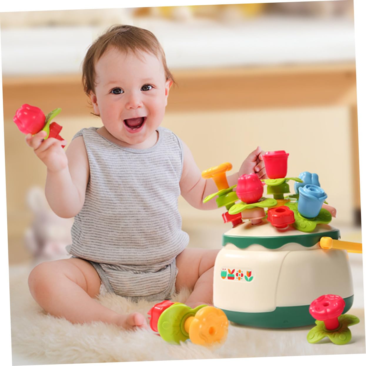 Beaupretty Montessori de Juguete Sensorial Infantil Forma de Flor con Clasificación y Ensartado Apilable para Desarrollo Cognitivo y Motricidad Fina