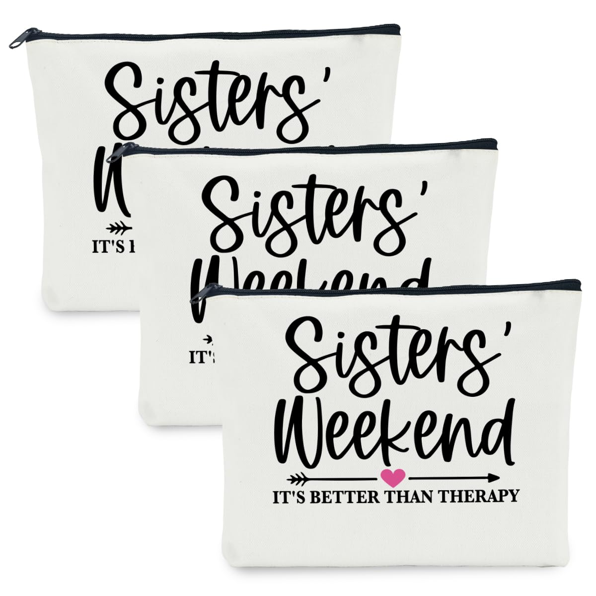 3 PCS Sister Gifts Makeup Bag for Girls Trip, Weekend, Vacation, Bachelorette Party - Cosmetic Bags for Women, Besties, Friends - Christmas Favors