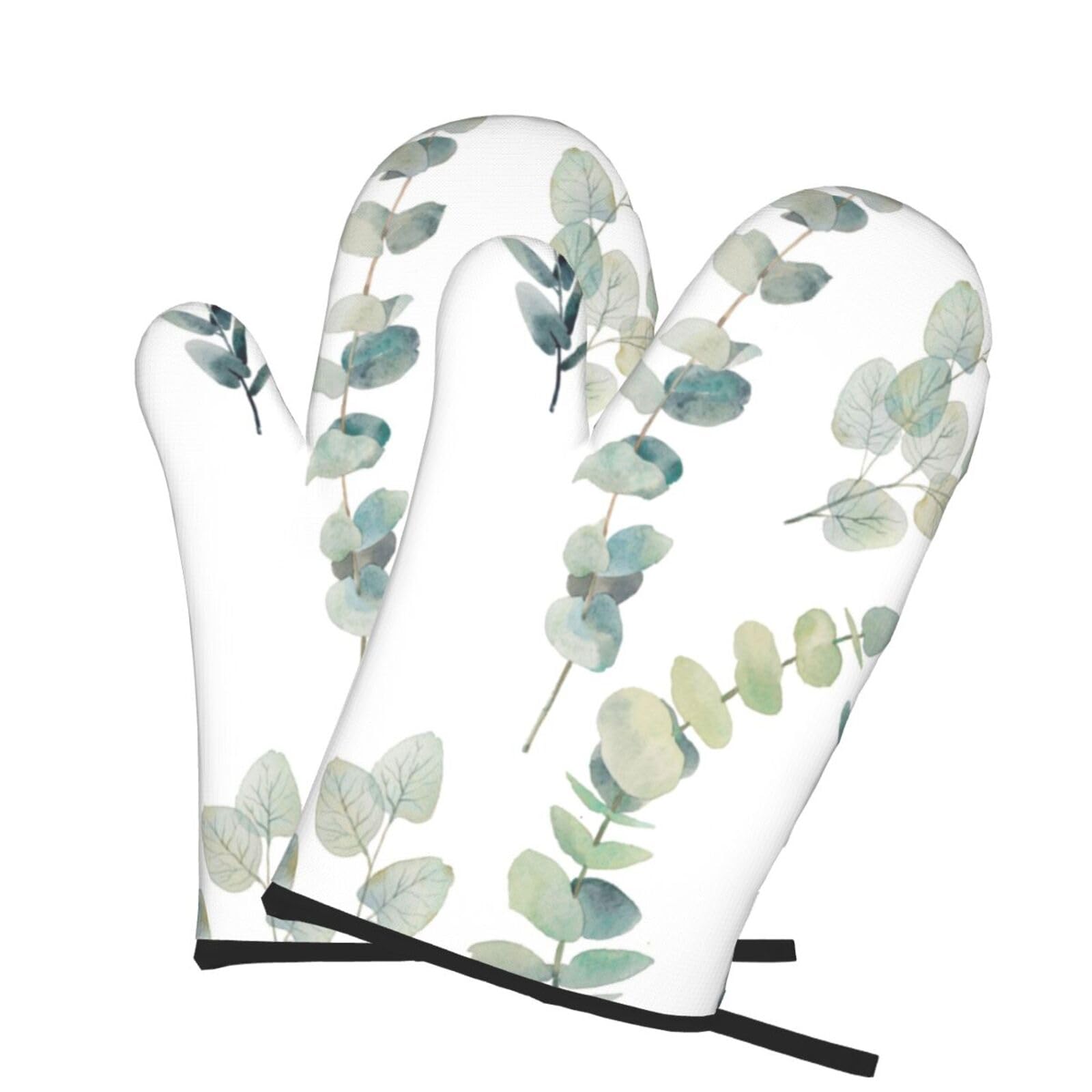 Oven Mitts Set of 2 Pcs, Eucalyptus Leaves Prints Heat Resistant Kitchen Gloves for Cooking Baking Grilling