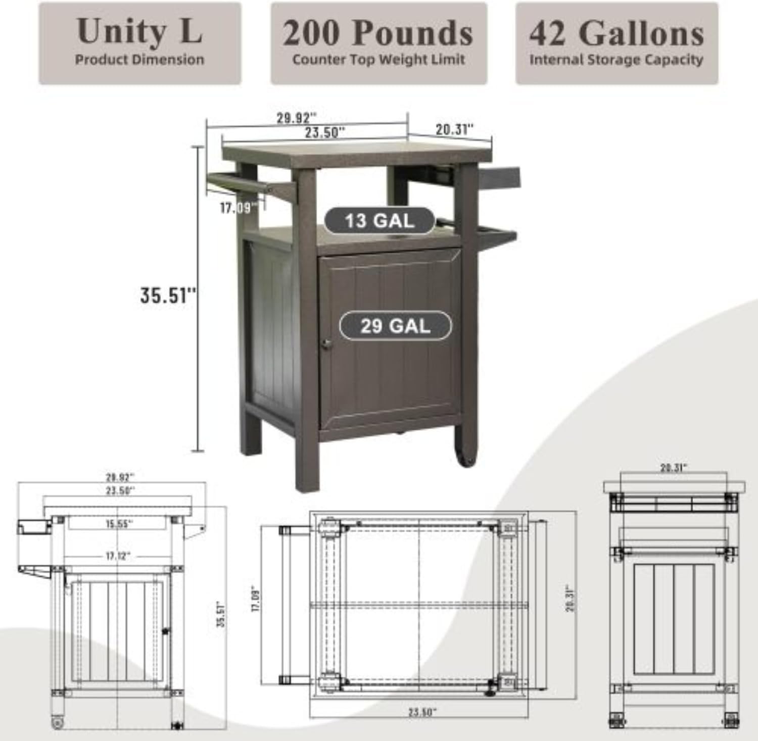 Grill Carts Outdoor with Storage and Wheels, Whole Metal Portable Table and Storage Cabinet for BBQ, Deck, Patio, Backyard(Brown)