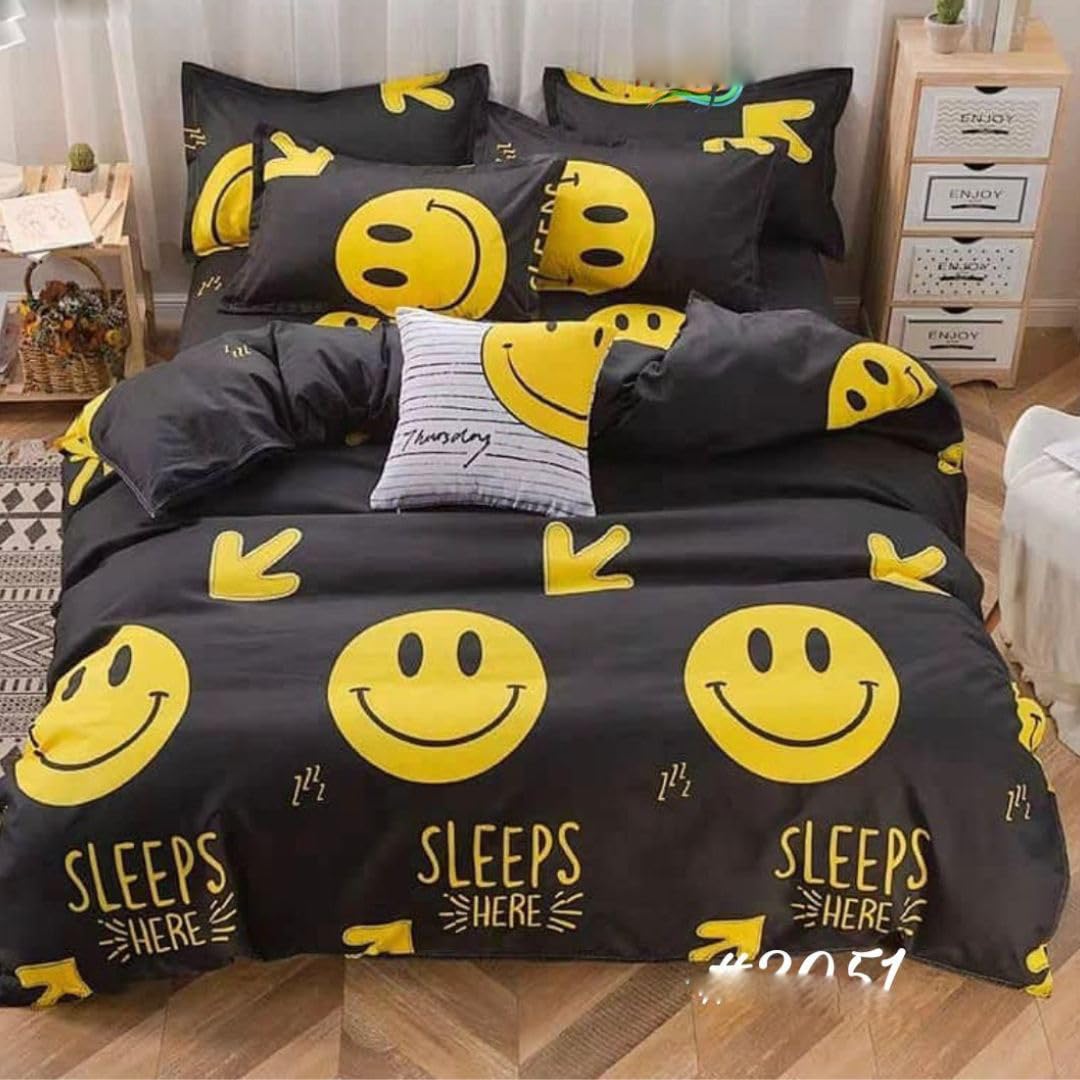 Purav Light Cotton Bedsheet for Double Bed | Box Floral Design Bed Spread with 2 Pillow Covers | Wrinkle Free Hypo-Allergenic Bedsheets/Bedcover (90x90 Inches | Black)