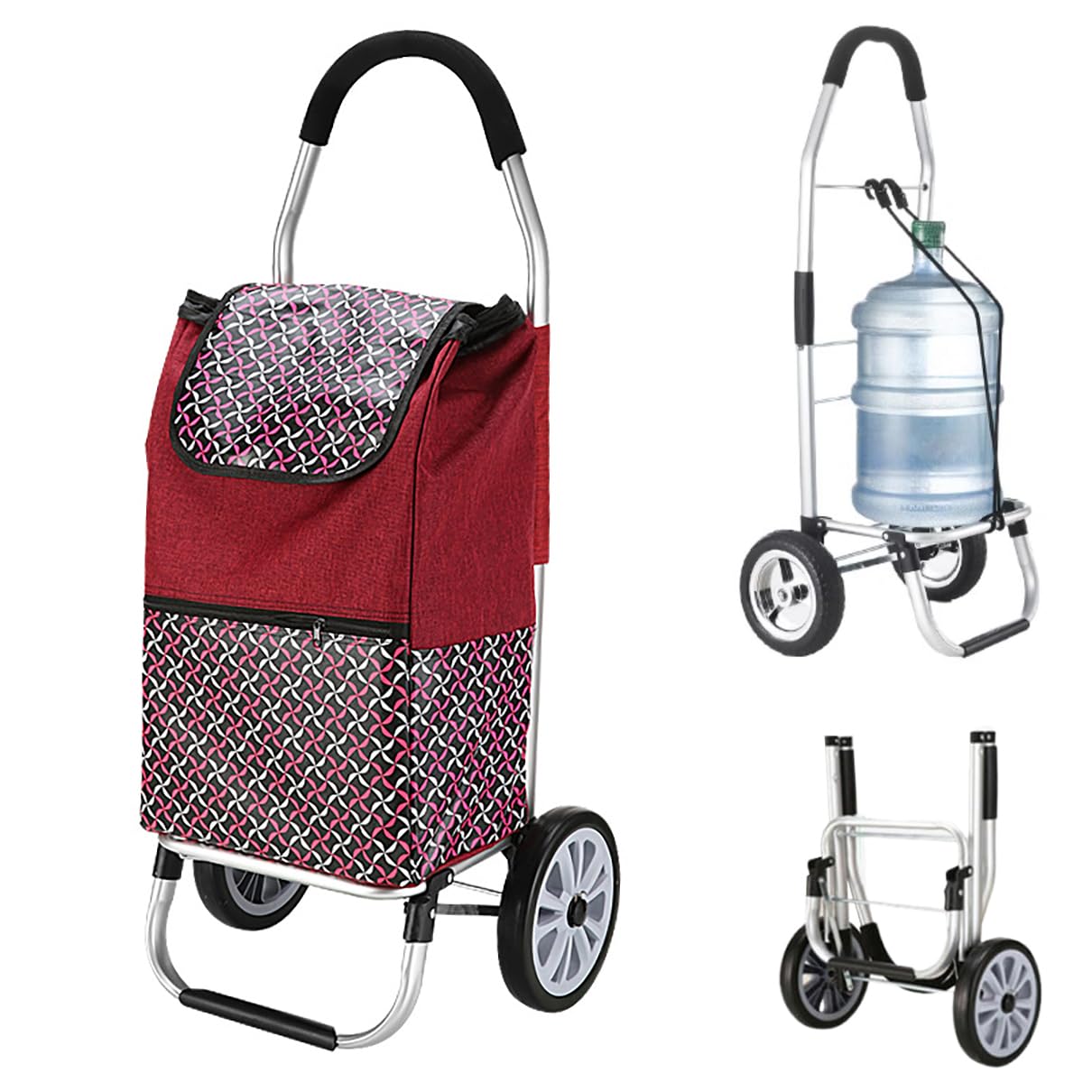 Einkaufstrolley - Ziehwagen zum Einkaufen mit Einkaufstasche | 35 Liter Shopping Trolley - Einkaufswagen mit großen Rollen für Treppensteiger | Transportwagen mit Abnehmbarer Tasche (Red)