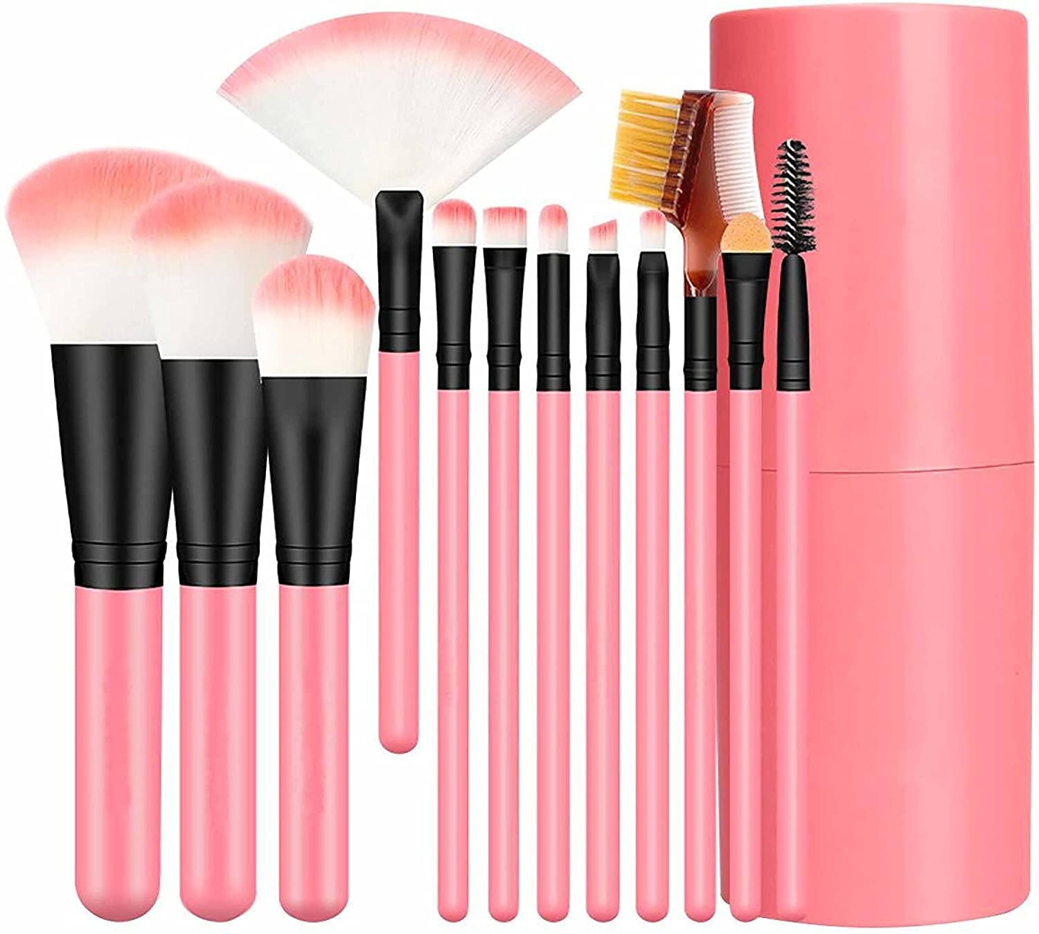 GLOW FIRSTMakeup Brush Set with Storage Box - 12 Piece Pink Brushes Makeup Kit for Girls (Pack of 12)