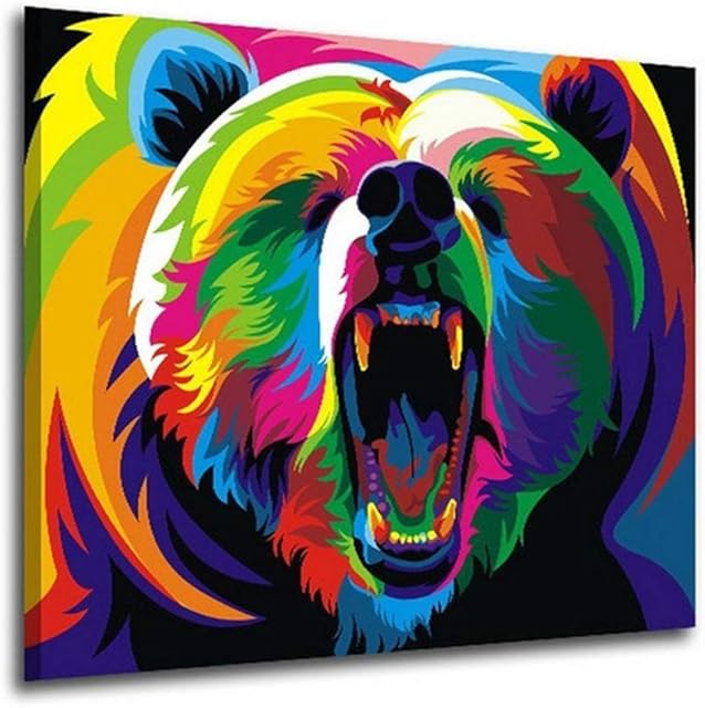 ifymei Paint by Numbers for Adults, Children, Beginners, DIY Gift Canvas Painting Kits with Frame, 12x16 Inch Colorful Bear