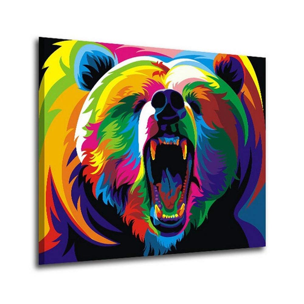 ifymei Paint by Numbers for Kids and Adults Beginner, DIY Acrylic Painting Kits with Framed Canvas, 12” x 16” Colorful Bear