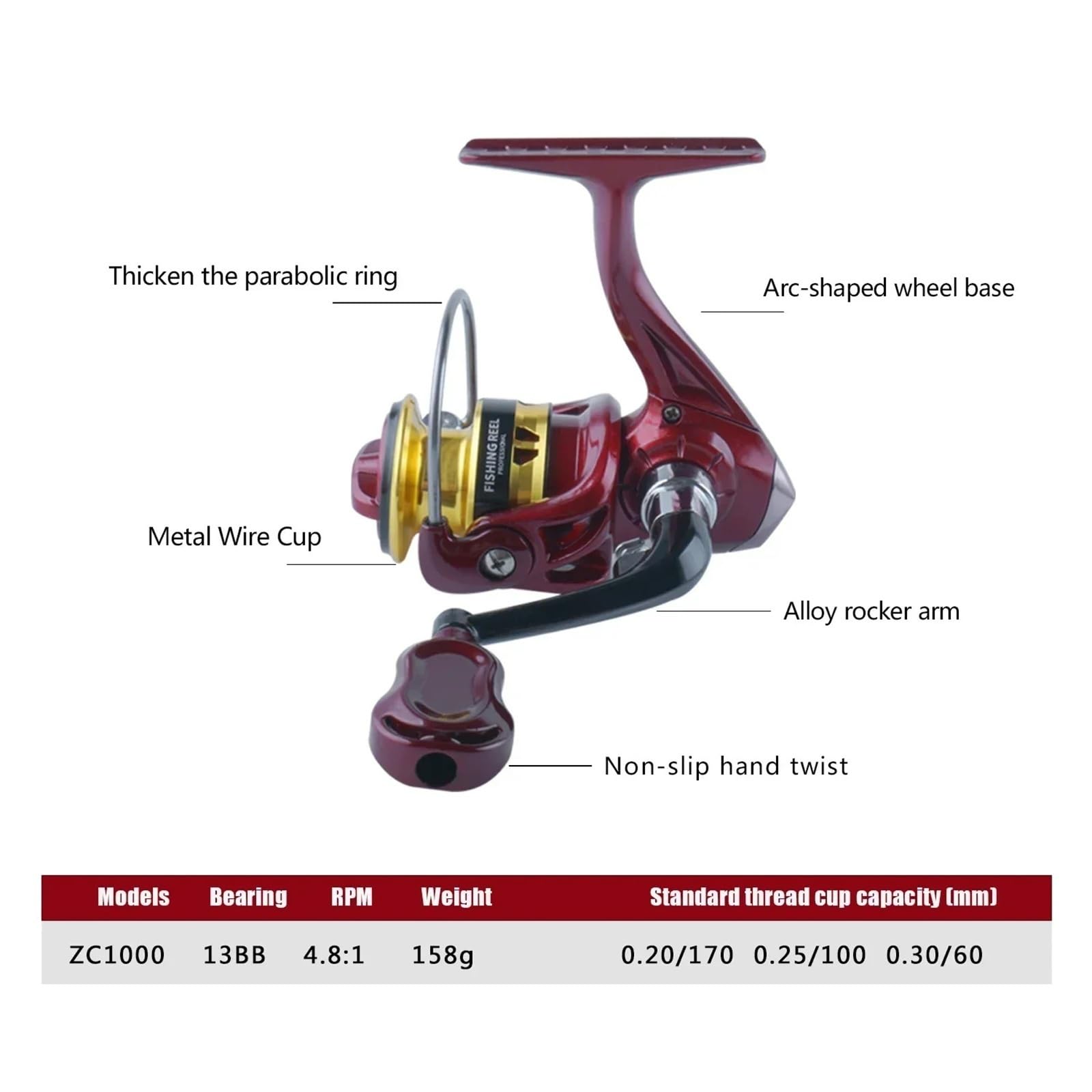 Moulinet Spinning ultraléger 1000, 149g, Bobine métallique 4.8:1, poignée Pliable, pêche sur Glace et Finesse