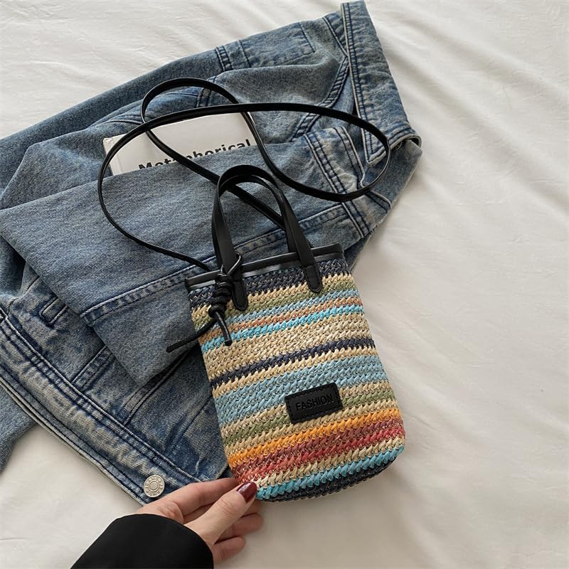 Straw Beach Bag For Women Cute Colour Woven Purse Small Straw Crossbody Hand Bag For Travel Vacation3