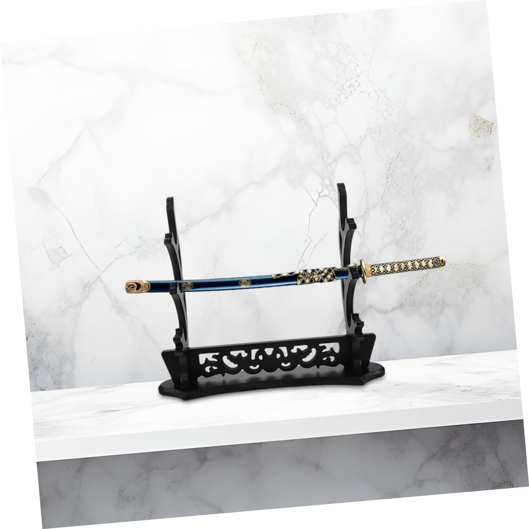 KOMBIUDA Soporte de Espada de Varias Capas de Madera Negro para Escritorio | Diseño Hueco Forma de Dragón, Apto y Cuernos, Uso en Mesa y Obsequio de Festival