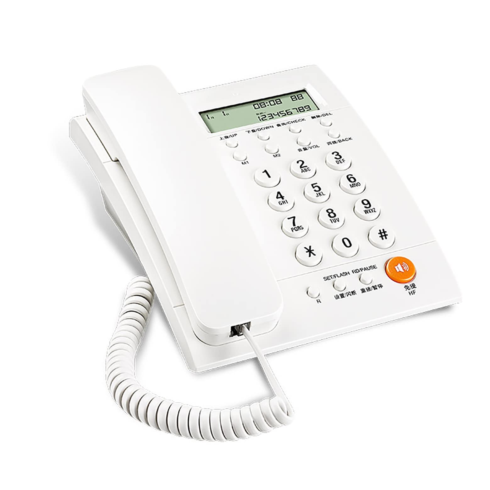 telefon stacjonarny do biura, telefon stacjonarny stacjonarny, telefon stacjonarny z dużymi przyciskami i głośnikiem, telefon stacjonarny bez baterii, obsługa muzyki podc(Biały)