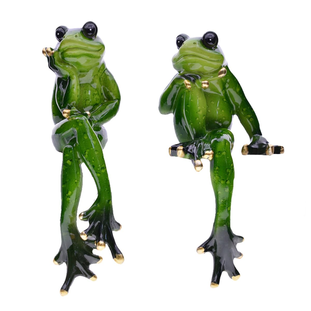 Figurines de grenouilles en résine verte pour décoration de jardin et bureau (lot de 2)