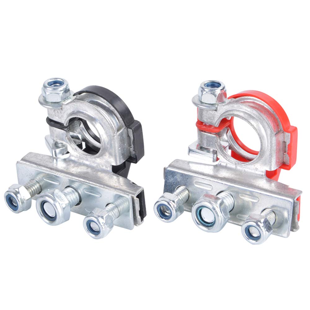 HerMia Car Battery Terminal Connectors, 3 Way Top Post Battery Cable Terminal Ends Clamp Positive and Negative for Car, Boat, Marine, Van and More