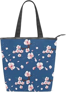 Bolsa de mão de lona com alça superior ramo de florescimento Sakura bolsa de ombro para mulheres