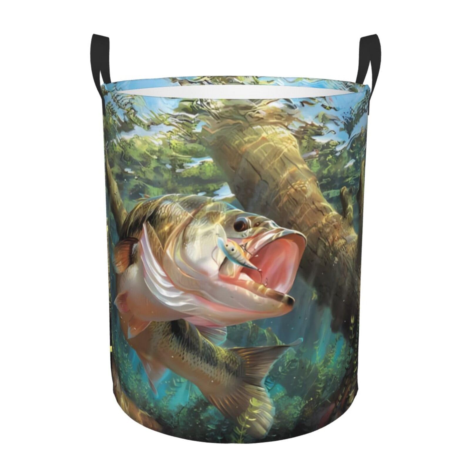 M Circular Hamper Swimming Fish Print for Dirty Clothes