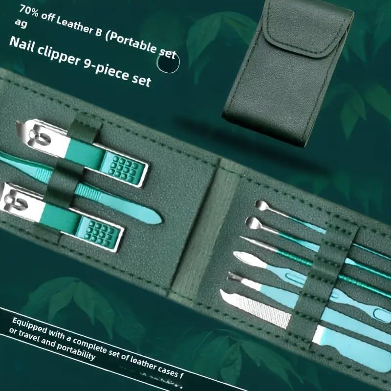 Image of DAINTY DEN Manicure & Pedicure Kit - Professional Stainless Steel Grooming Set with Nail Clippers, Cuticle Trimmer, Scissors & Tweezers - Travel-Ready Care Kit for Men & Women (9 IN 1)