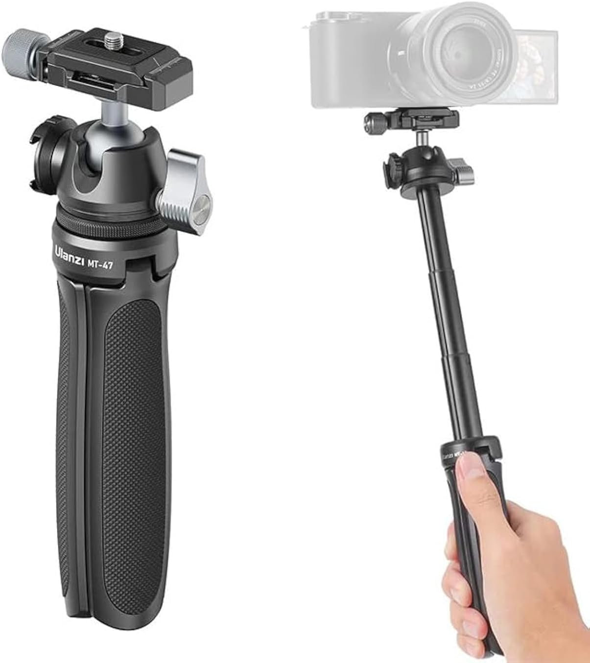 Ulanz i MT-47 Mini Tripod for Camera Vlogging | Compact Desktop Stand, Portable Selfie Stick, 360° Ball Head, 1/4" Arca Quick Release Plate, Cold Shoe Mount | 320g Aluminum Alloy, 2Kg Payload 20-37cm