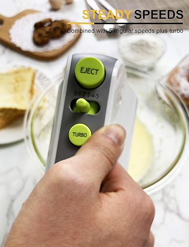 Miniatura 5 de MOSAIC Batidora de mano eléctrica con 5 velocidades y función turbo para batir fácilmente, mezclar galletas, brownies, gris