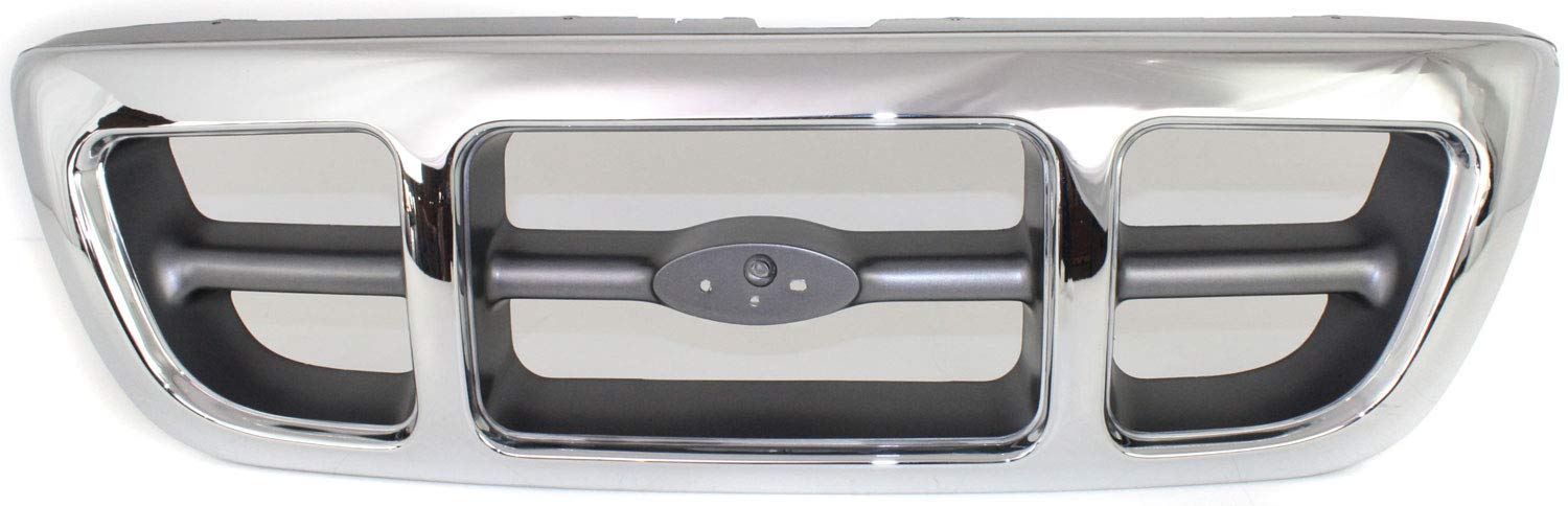 Complete Grille Assembly Kit W/ Header & Lights For 1998-2000 Ford Ranger XLT RWD - 6-Piece Chrome