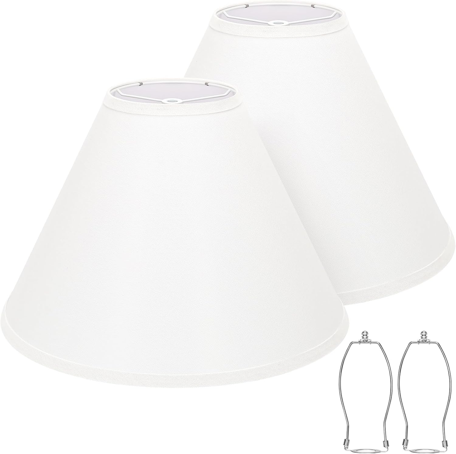 White Lamp Shades Set of 2, Empire Large Lamp Shades for Table Lamps Floor Lamps, 6" Top x 16" Bottom x 10.8" High, Natural Linen Lampshades Replacement, Spider, Harp Holders Included, Easy Assembly