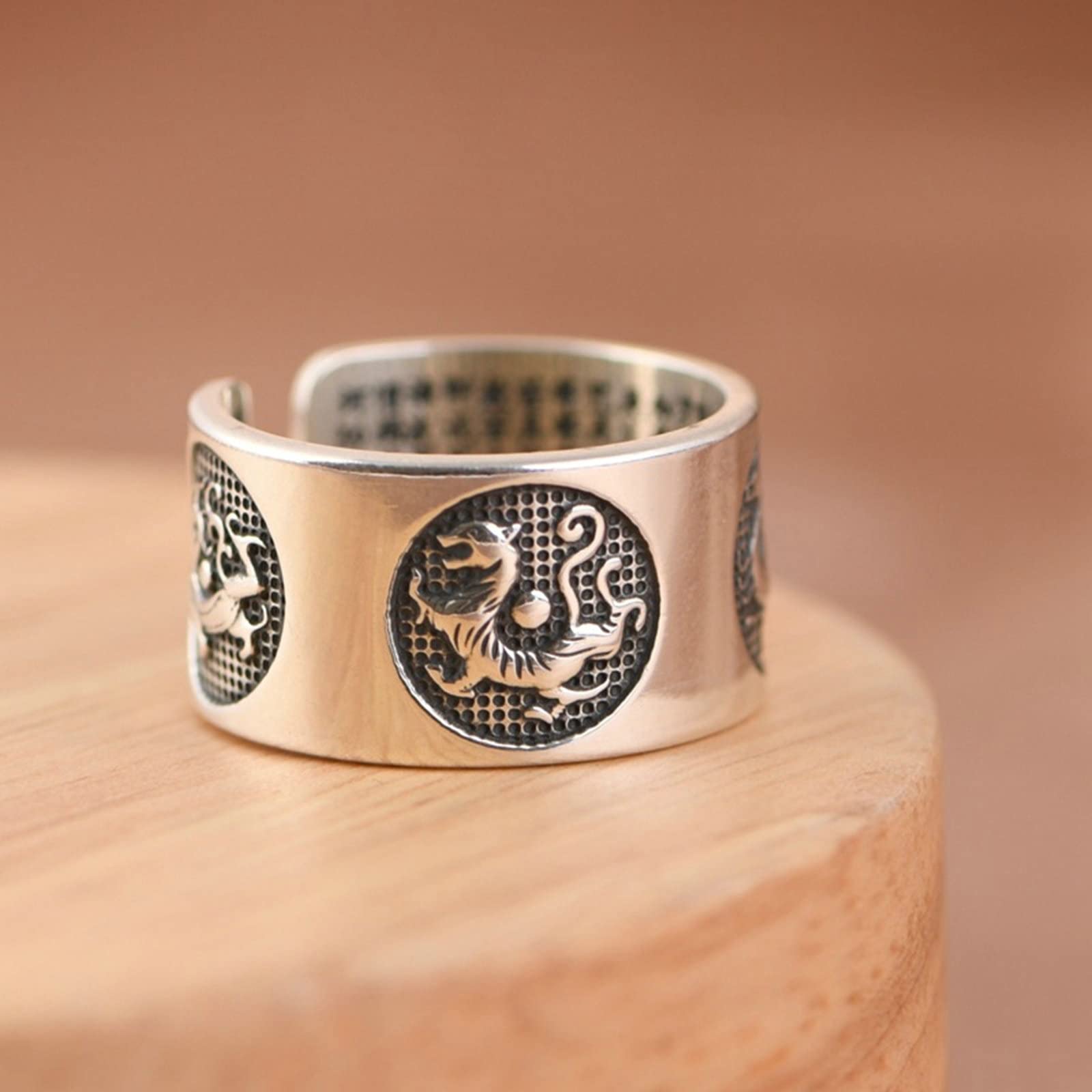 Anillos de boda únicos de plata de ley, anillo ajustable para mujer, diseño de animales antiguos de la suerte