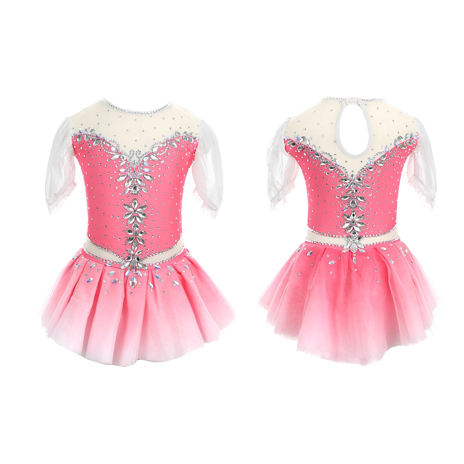 Vestido De Patinaje Artístico De Manga Corta Hecho A Mano Con Diamantes De Imitación, Personalizado, For Danza Y Acrobacias