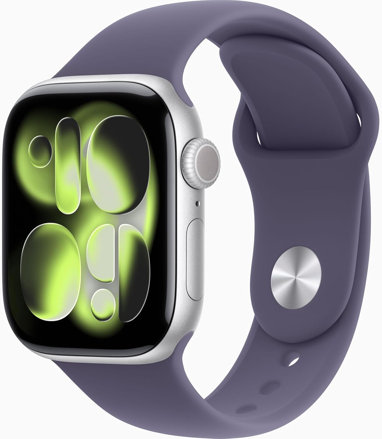 Apple Watch Series 11 [GPS, 42mm] Silver Aluminum Case with Purple Fog Sport Band, S/M (Renewed)