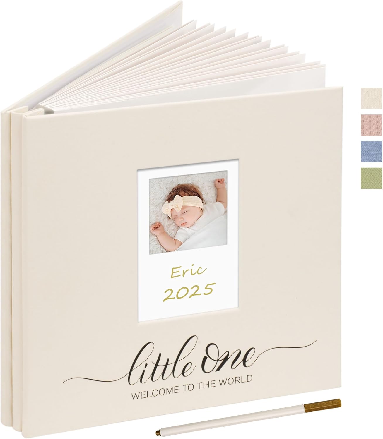 Vienrose Self Adhesive Photo Album 4x6 with Window Baby Memory Book Fabric Cover with PVC Cover Photo Sleeve & 2 Decorative Cards DIY Scrapbook for Newborn, Baby Shower 20 Sheets 40 Pages Beige