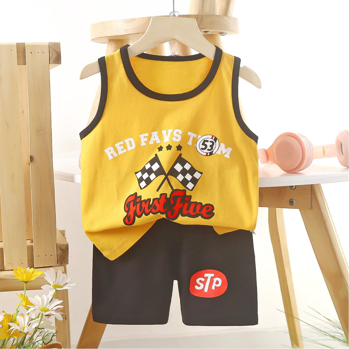 XM-Amigo 8 Piezas/4 Conjuntos Top sin Mangas y Pantalones Cortos para Niños y Bebés Varones 3 Meses-7 Años Camisetas sin Mangas Verano — view 4