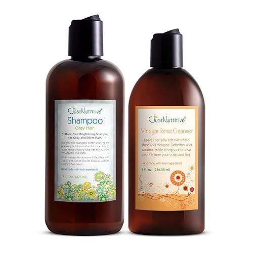Just Nutritive Dúo aclarante de cabello gris  Champú de 16 onzas y limpiador de enjuague de vinergar de 8 onzas  Elimina tonos amarillentos o