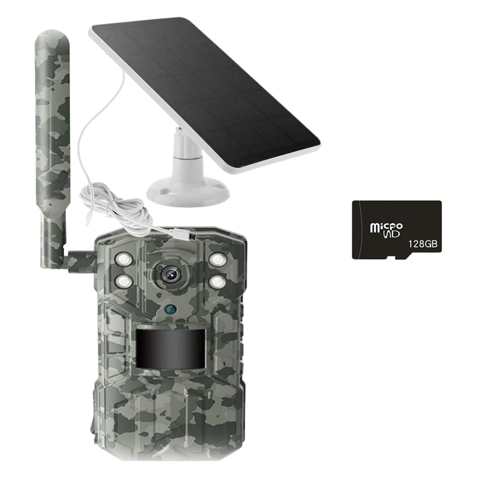 Cámara De Rastreo Caza Solar PIR Detección Movimiento Vida Silvestre Dispositivo Visión Nocturna IR(Version Add 128G)