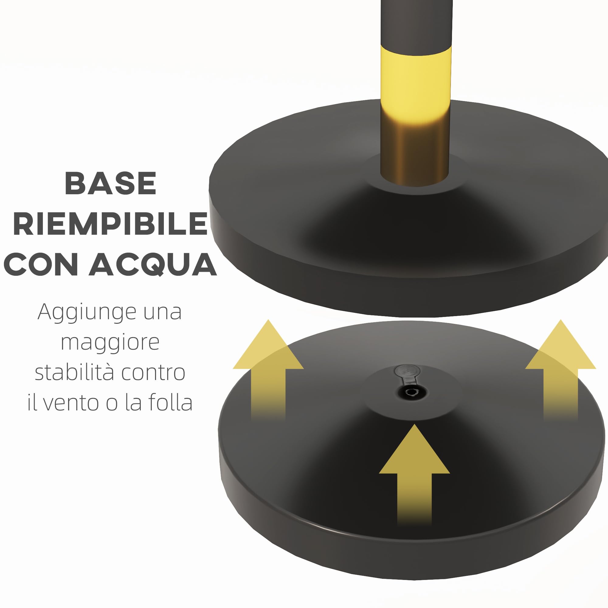 HOMCOM Colonnine Segnapercorso con Corda Vellutata di 1.5 m e Base Riempibile, Paletti Delimitazione Transenna Eliminacode in Acciaio Inox, per Hotel e Ristorante, Ø32x96 cm, Nero