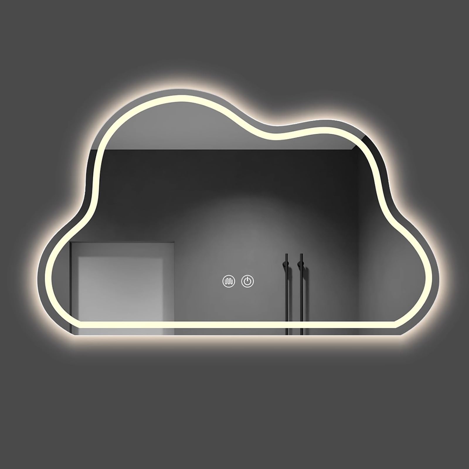 WJFTODAY Asymmetrical Cloud LED Bathroom Mirror, Dimmable Anti-Fog Wall Mounted Makeup Mirror for Bedroom & Vanity, Irregular Design (50x80cm/20x31in)