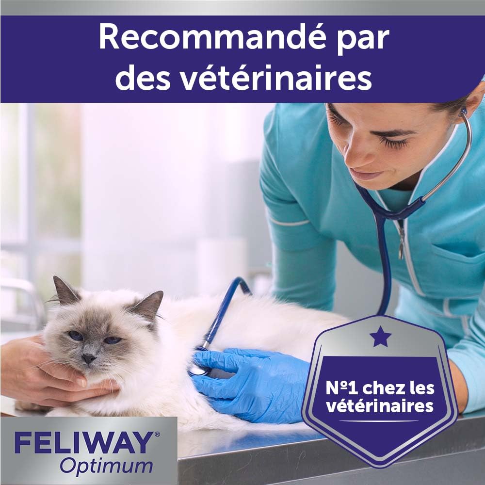 FELIWAY Optimum - Antistress per gatti, complesso di feromoni lenitivi per una serenità rafforzata, confezione economica 3 ricariche (3 x 30 giorni)