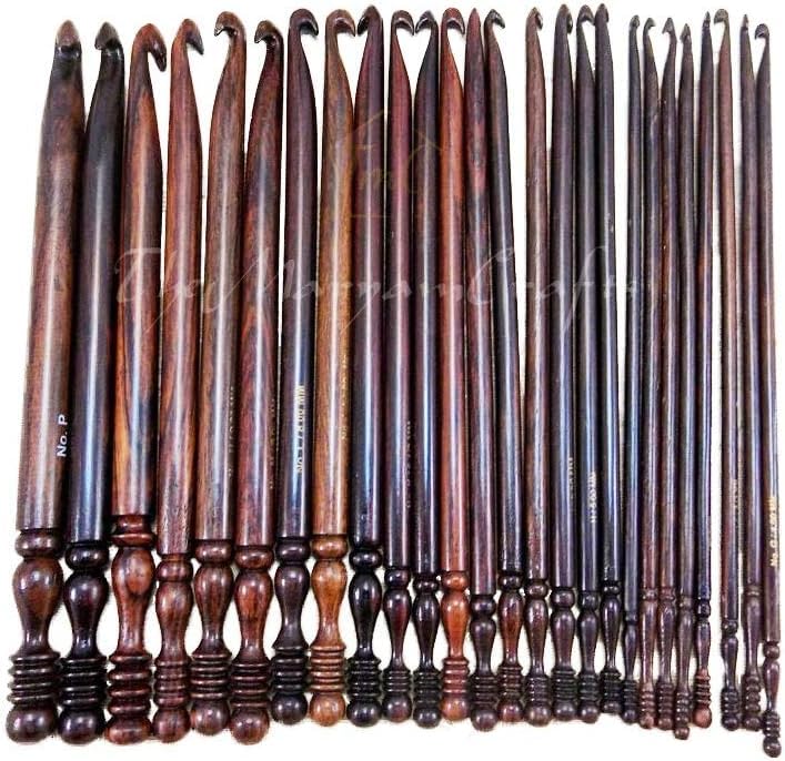 Rosewood Crochet Hook Set 7-Piece Handmade Wooden Crochet Hooks with Engraved Sizes 3.5mm-6.5mm Ergonomic Knitting Needles for Yarn Crochet & DIY Crafts Beginners and Experienced Crafters