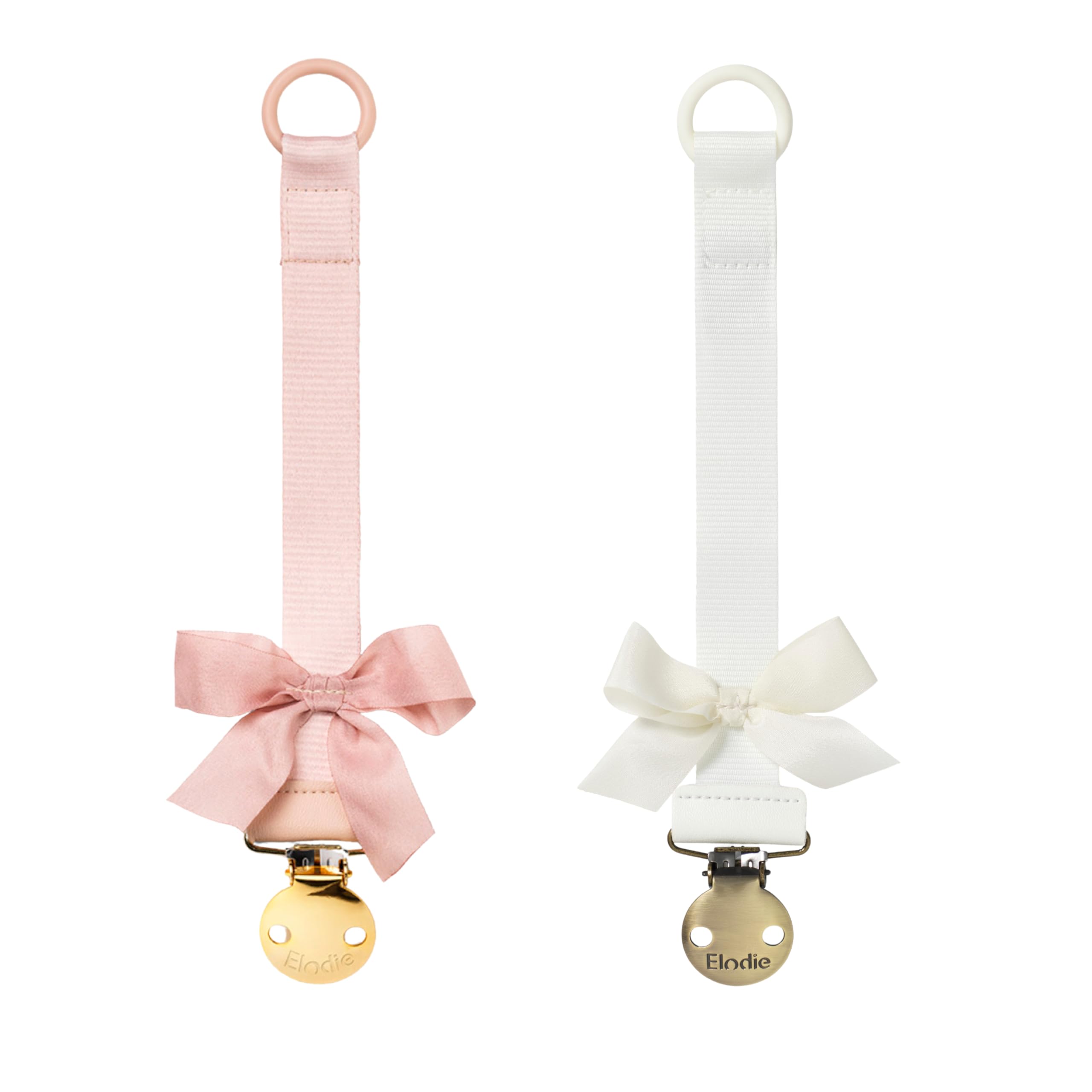 Elodie Details Pacifier Clip for Boys Girls – Durable Dummy Chain with Clip, BPA Free Soother Holder, Recycled Polyester Pacifier Strap Unisex, Pack of 2 – Powder Pink/Vanilla White
