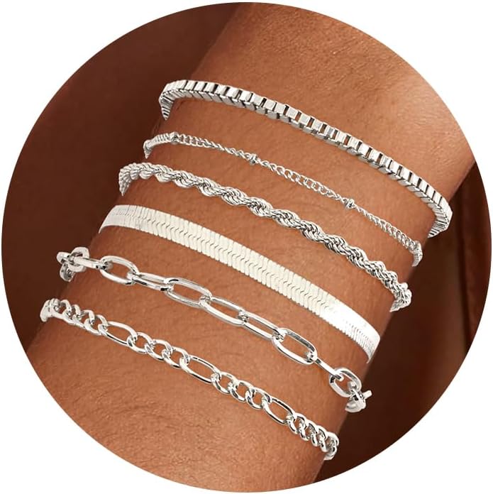 Dainty Gold Chain Bracelet for Women Trendy Stackable Adjustable Layered Metal Bracelet Gold Plated Twist Link Figaro Chain Paperclip Bracelets Fashion Jewelry