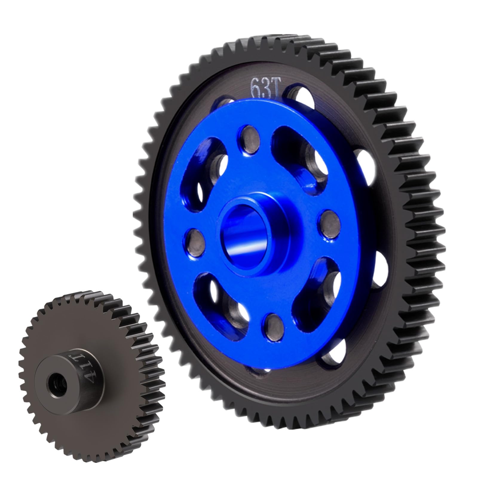 QUPA AM STORE 63T 64T 66T 71T Steel High Speed Spur Pinion Gear Set for Tamiya TT-02/TT-02D/TT-02R/TT02 TYPE-S/TT-02 SRX RC Cars Upgrade (63T-41T-Blue)