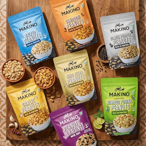 Image of Makino Garlic Roasted Peanuts | Premium Raw Roasted Peanut Snacks | High Protein in Fiber | Gluten Free, Zero Cholesterol | Not Fried Only Roasted Peanuts | Natural Peanuts from Gujrat, No Trans Fat |